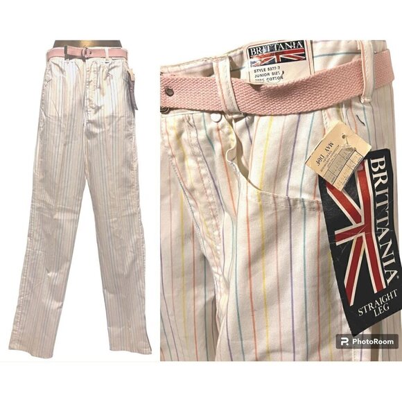 NWT Vintage Brittania Pentimento Cotton Pastel Rainbow Stripe Straight Leg Pants - Picture 1 of 10